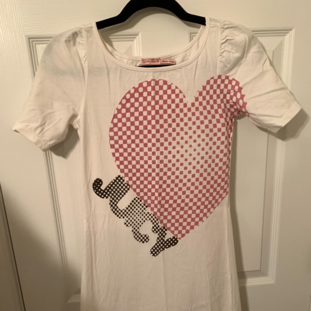 Vintage Juicy Couture Heart Logo Puff Sleeve T-Shirt White Dress Size 0